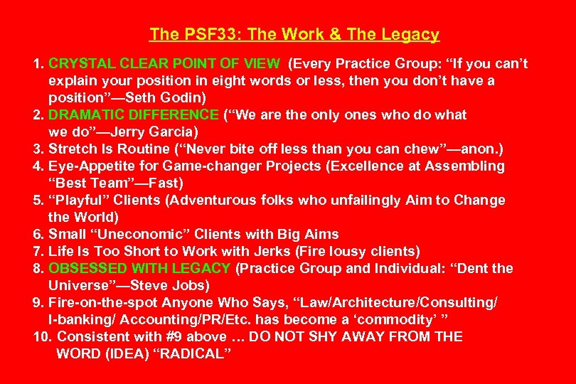 The PSF 33: The Work & The Legacy 1. CRYSTAL CLEAR POINT OF VIEW