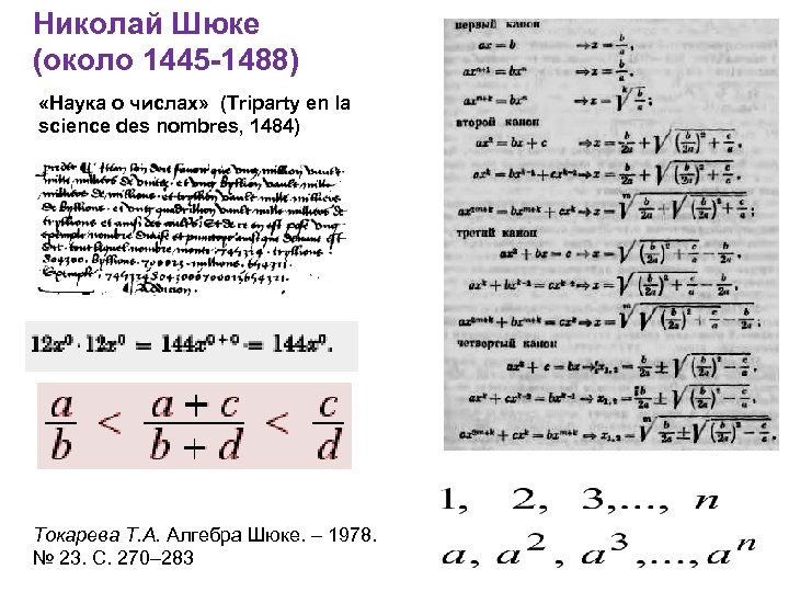 Николай Шюке (около 1445 -1488) «Наука о числах» (Triparty en la science des nombres,