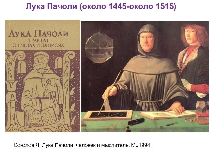 Лука Пачоли (около 1445 -около 1515) Соколов Я. Лука Пачоли: человек и мыслитель. М.