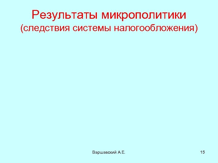 Результаты микрополитики (следствия системы налогообложения) Варшавский А. Е. 15 