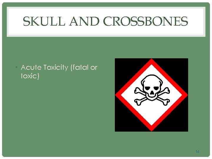 SKULL AND CROSSBONES • Acute Toxicity (fatal or toxic) 16 