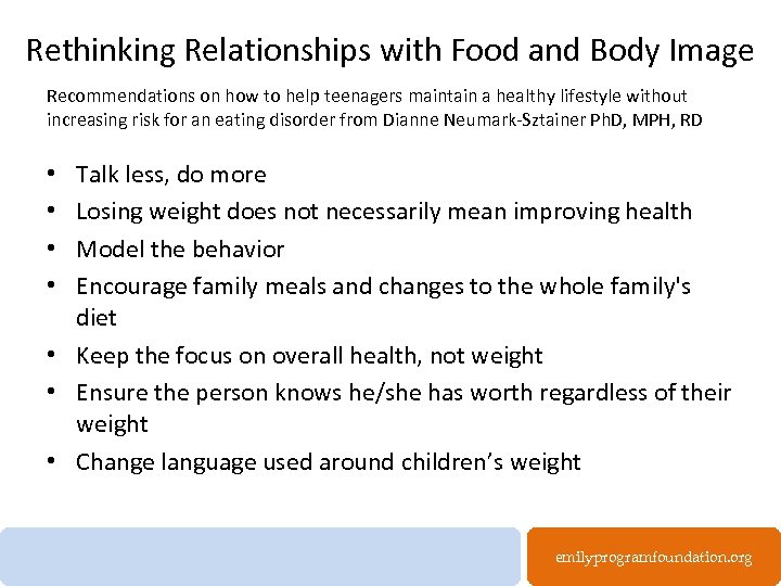 Rethinking Relationships with Food and Body Image Recommendations on how to help teenagers maintain