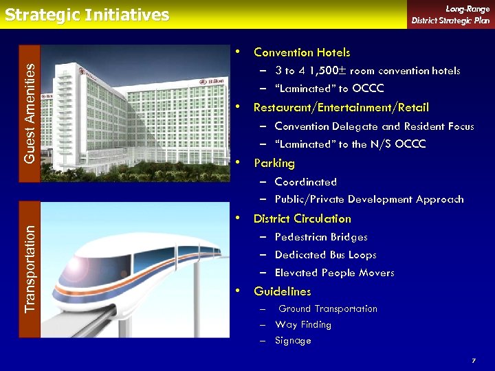 Long-Range District Strategic Plan Strategic Initiatives Guest Amenities • Convention Hotels – 3 to