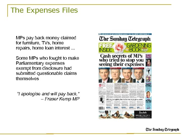 The Expenses Files MPs pay back money claimed for furniture, TVs, home repairs, home