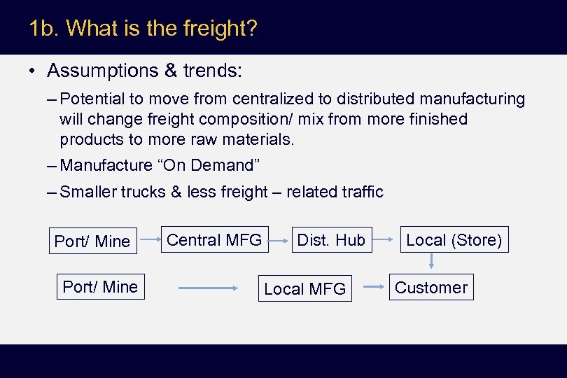 1 b. What is the freight? • Assumptions & trends: – Potential to move