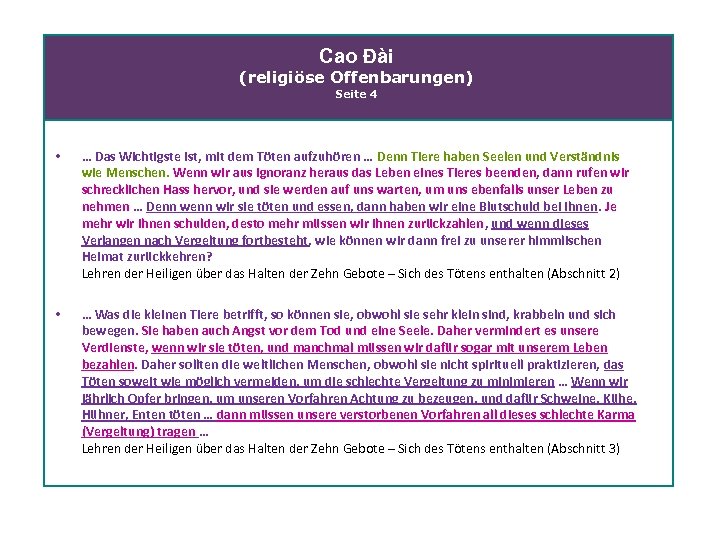 Cao Đài (religiöse Offenbarungen) Seite 4 • … Das Wichtigste ist, mit dem Töten
