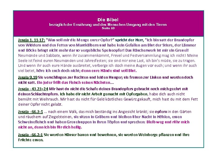 Die Bibel bezüglich der Ernährung und des Menschen Umgang mit den Tieren Seite 10