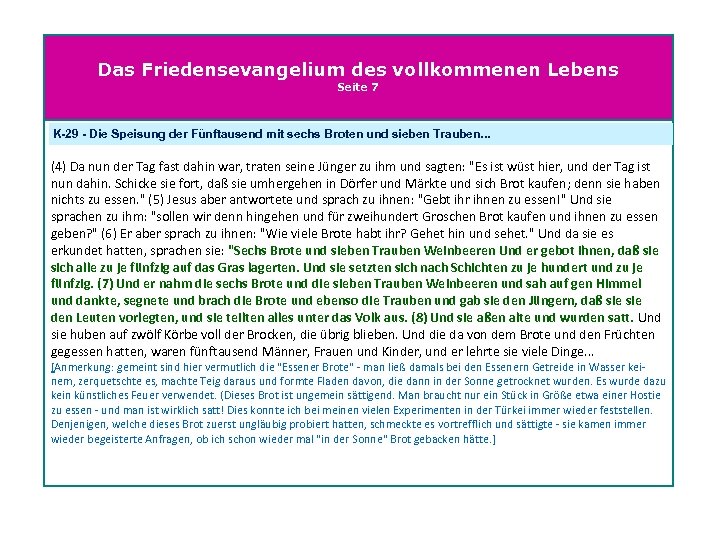 Das Friedensevangelium des vollkommenen Lebens Seite 7 K-29 - Die Speisung der Fünftausend mit