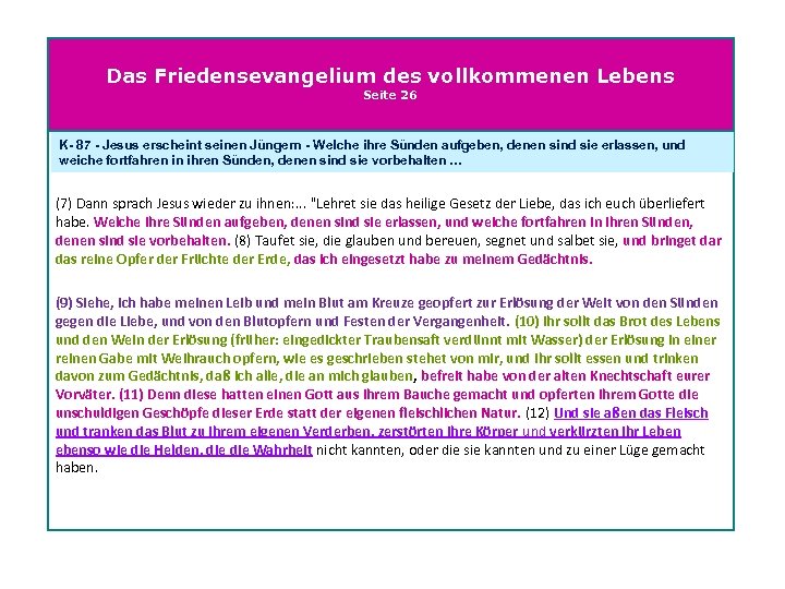 Das Friedensevangelium des vollkommenen Lebens Seite 26 K- 87 - Jesus erscheint seinen Jüngern