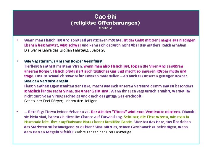 Cao Đài (religiöse Offenbarungen) Seite 2 • Wenn man Fleisch isst und spirituell praktizieren