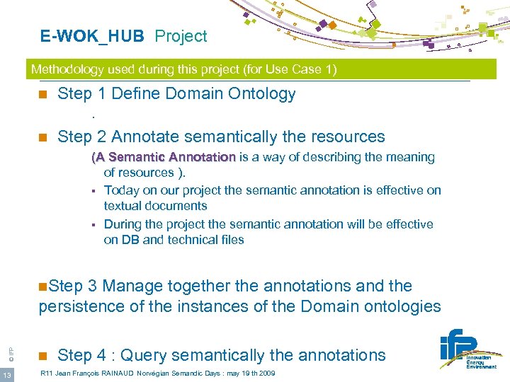  E-WOK_HUB Project Methodology used during this project (for Use Case 1) n Step