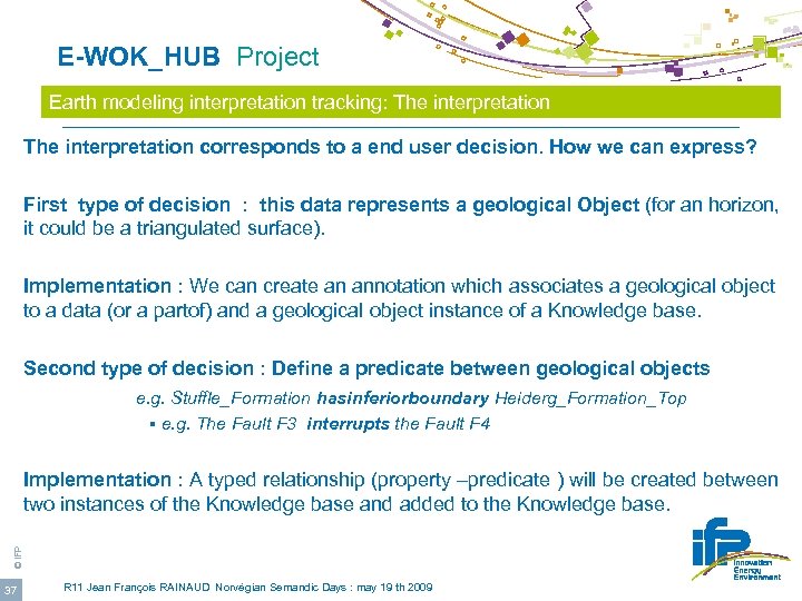  E-WOK_HUB Project Earth modeling interpretation tracking: The interpretation corresponds to a end user