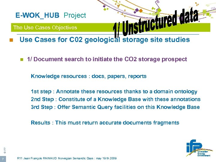  E-WOK_HUB Project The Use Cases Objectives n Use Cases for C 02 geological