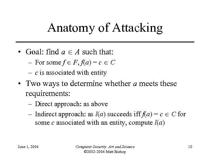 Anatomy of Attacking • Goal: find a A such that: – For some f