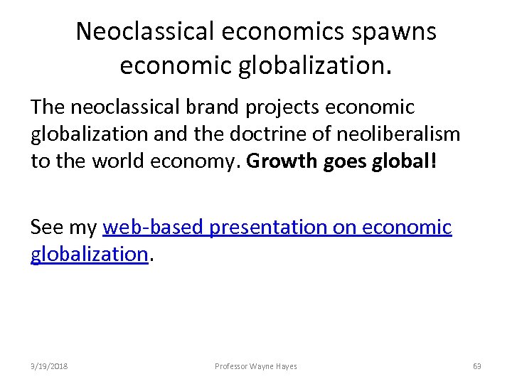 Neoclassical economics spawns economic globalization. The neoclassical brand projects economic globalization and the doctrine