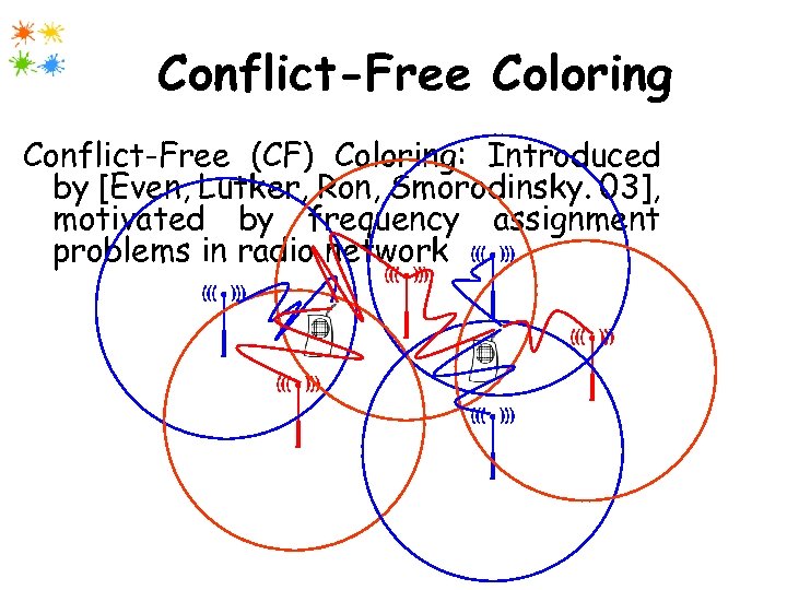 Conflict-Free Coloring Conflict-Free (CF) Coloring: Introduced by [Even, Lutker, Ron, Smorodinsky. 03], motivated by