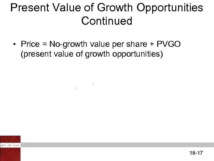 Present Value of Growth Opportunities Continued • Price = No-growth value per share +