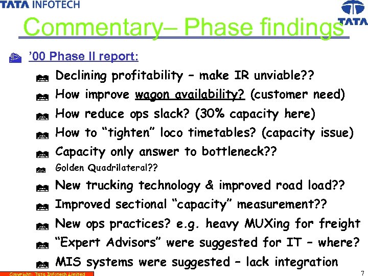 Commentary– Phase findings t ’ 00 Phase II report: R Declining profitability – make