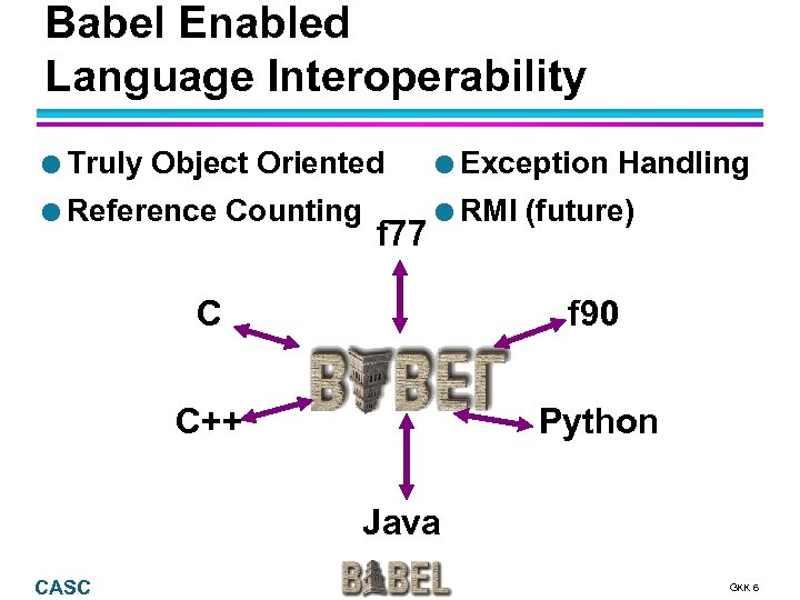 Babel Enabled Language Interoperability l Truly Object Oriented l Reference Counting f 77 l