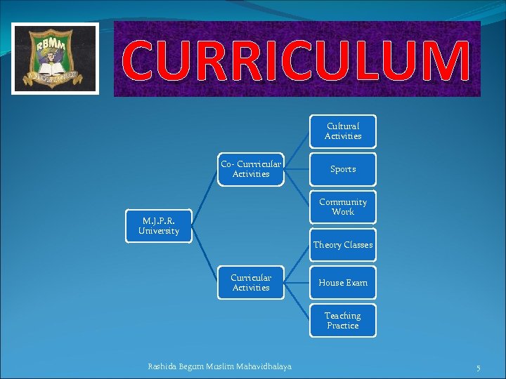 CURRICULUM Cultural Activities Co- Currricular Activities Sports Community Work M. J. P. R. University