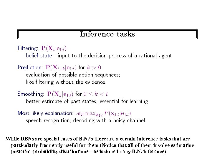 While DBNs are special cases of B. N. ’s there a certain inference tasks