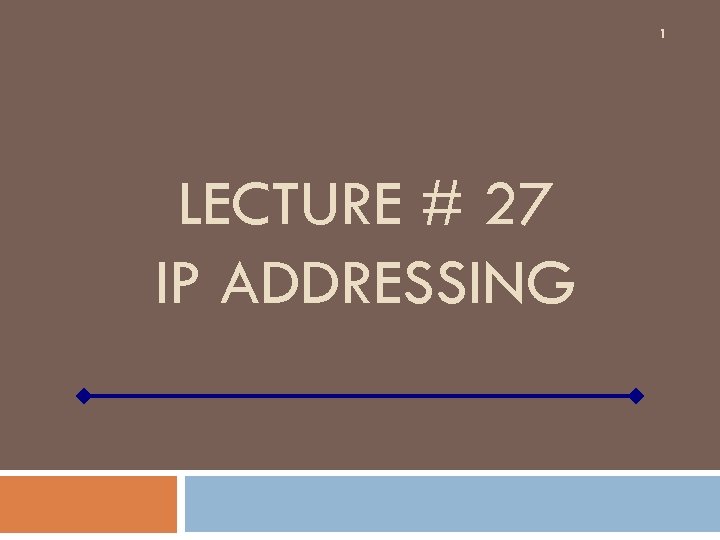 1 LECTURE # 27 IP ADDRESSING 