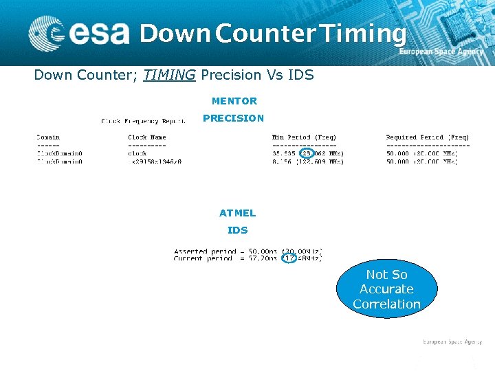 Down Counter Timing Down Counter; TIMING Precision Vs IDS MENTOR PRECISION ATMEL IDS Not