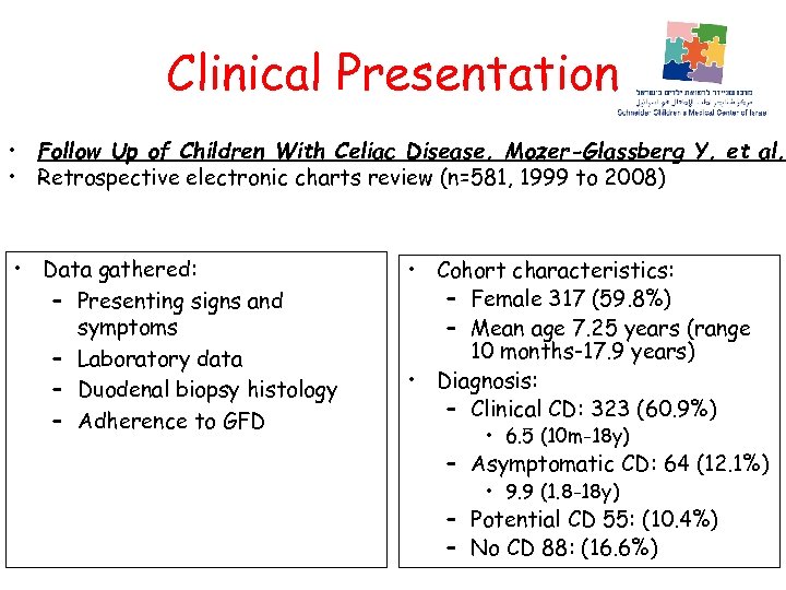 Clinical Presentation • Follow Up of Children With Celiac Disease. Mozer-Glassberg Y, et al.