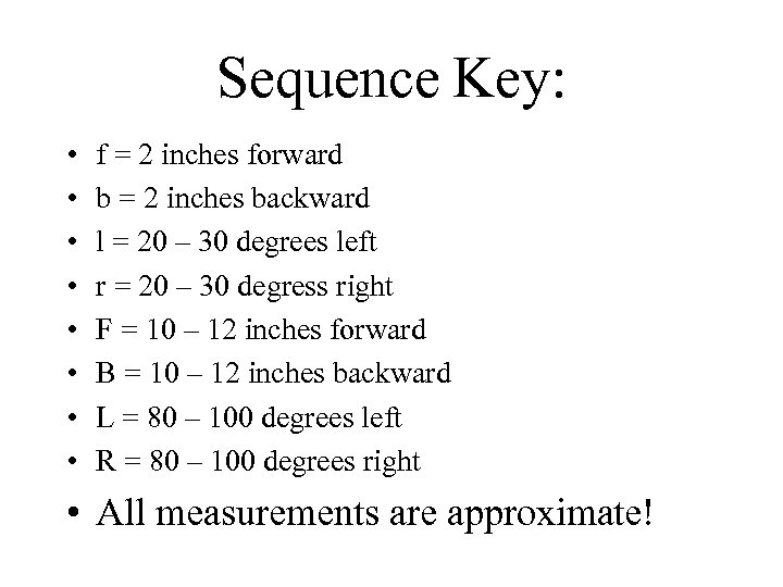 Sequence Key: • • f = 2 inches forward b = 2 inches backward