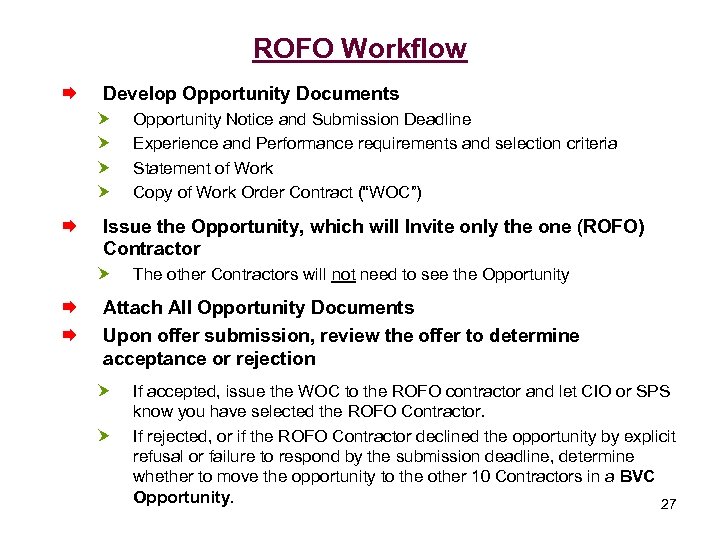 ROFO Workflow Æ Develop Opportunity Documents Æ Issue the Opportunity, which will Invite only