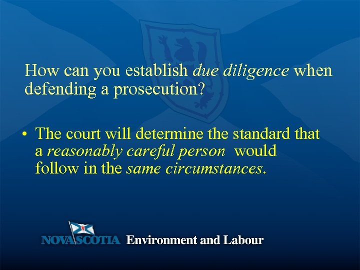 How can you establish due diligence when defending a prosecution? • The court will