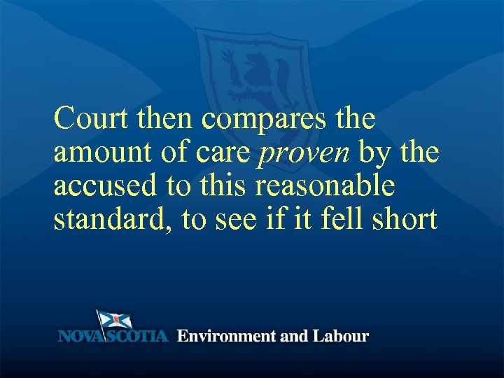 Court then compares the amount of care proven by the accused to this reasonable