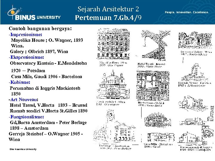 Sejarah Arsitektur 2 Pertemuan 7. Gb. 4/9 Contoh bangunan bergaya: -Impresionisme: Mayolika House ;