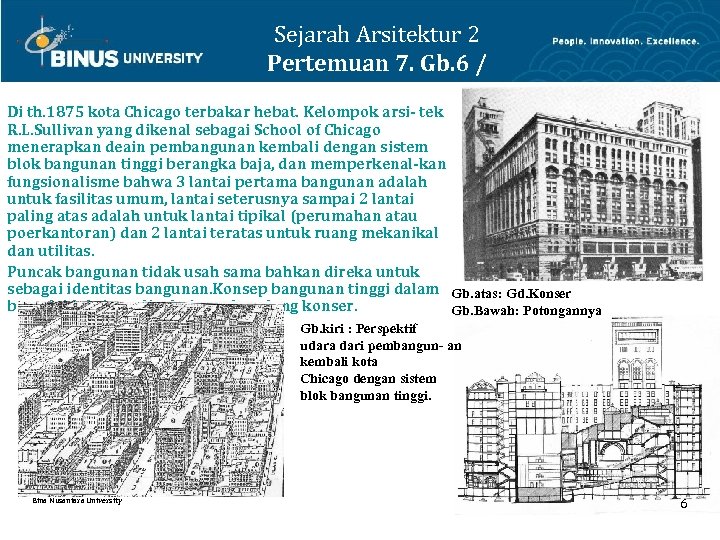 Sejarah Arsitektur 2 Pertemuan 7. Gb. 6 / 9 Di th. 1875 kota Chicago