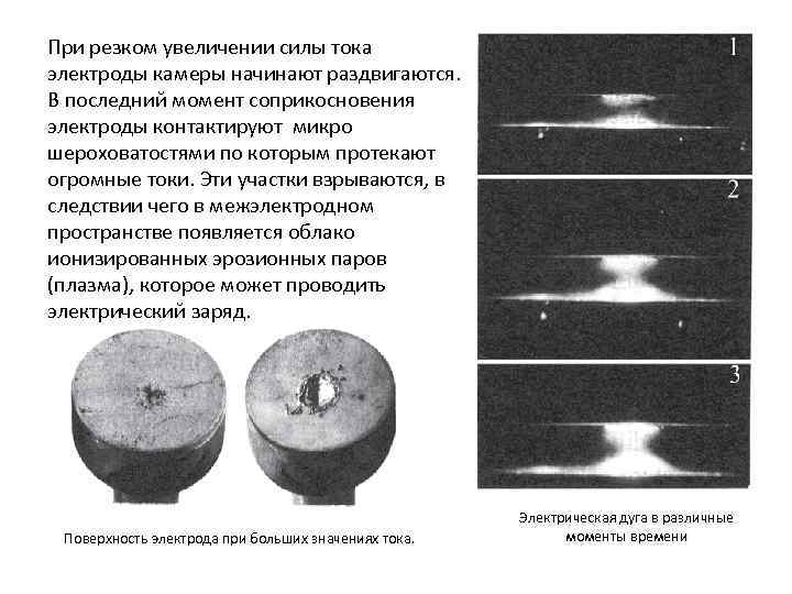 При резком увеличении силы тока электроды камеры начинают раздвигаются. В последний момент соприкосновения электроды