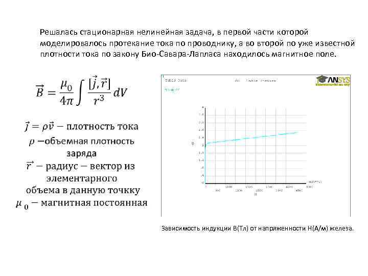 Решалась стационарная нелинейная задача, в первой части которой моделировалось протекание тока по проводнику, а