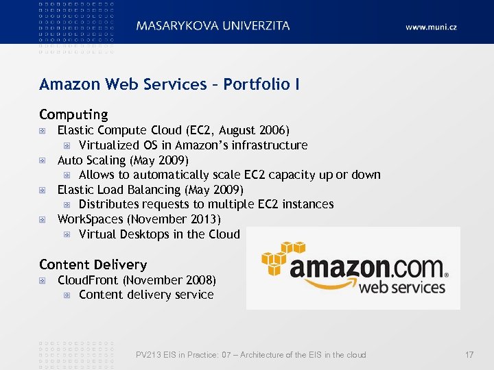 Amazon Web Services – Portfolio I Computing Elastic Compute Cloud (EC 2, August 2006)