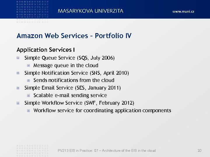 Amazon Web Services – Portfolio IV Application Services I Simple Queue Service (SQS, July