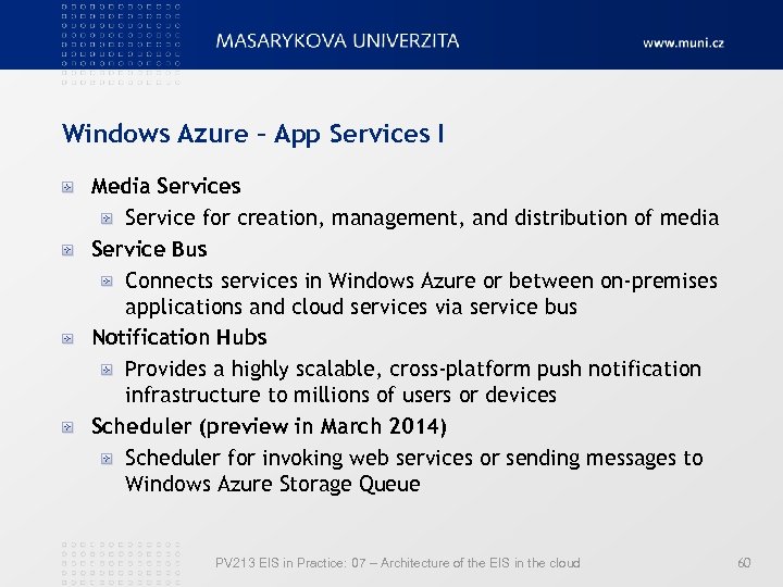 Windows Azure – App Services I Media Services Service for creation, management, and distribution