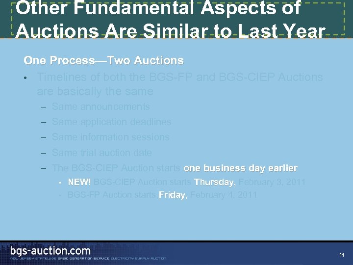 Other Fundamental Aspects of Auctions Are Similar to Last Year One Process—Two Auctions •