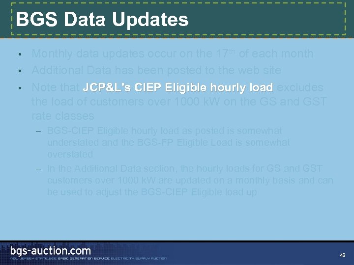 BGS Data Updates Monthly data updates occur on the 17 th of each month