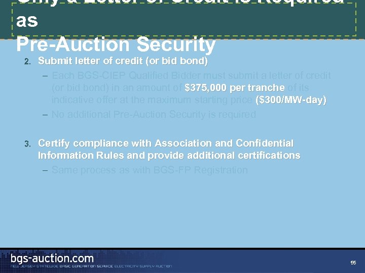 Only a Letter of Credit is Required as Pre-Auction Security 2. Submit letter of