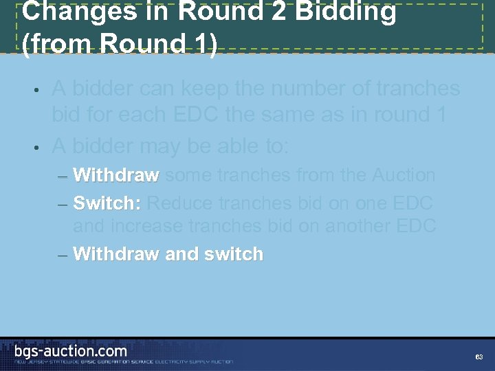 Changes in Round 2 Bidding (from Round 1) A bidder can keep the number