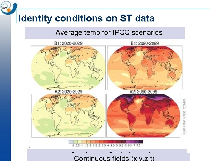 Identity conditions on ST data Average temp for IPCC scenarios Continuous fields (x, y,