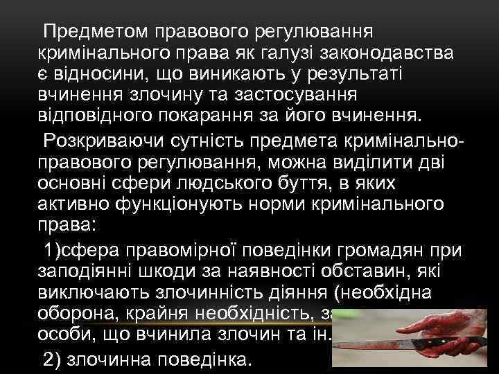  Предметом правового регулювання кримінального права як галузі законодавства є відносини, що виникають у