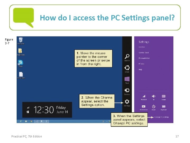 How do I access the PC Settings panel? Figure 2 -7 Practical PC, 7