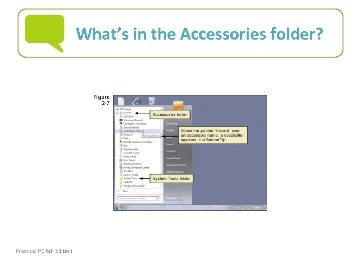 What’s in the Accessories folder? Practical PC 6 th Edition Chapter 2 22 