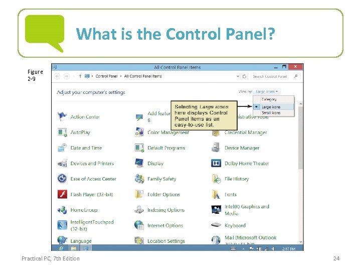 What is the Control Panel? Figure 2 -9 Practical PC, 7 th Edition 24