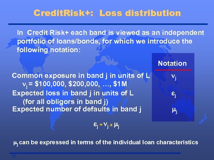 Credit. Risk+: Loss distribution In Credit Risk+ each band is viewed as an independent