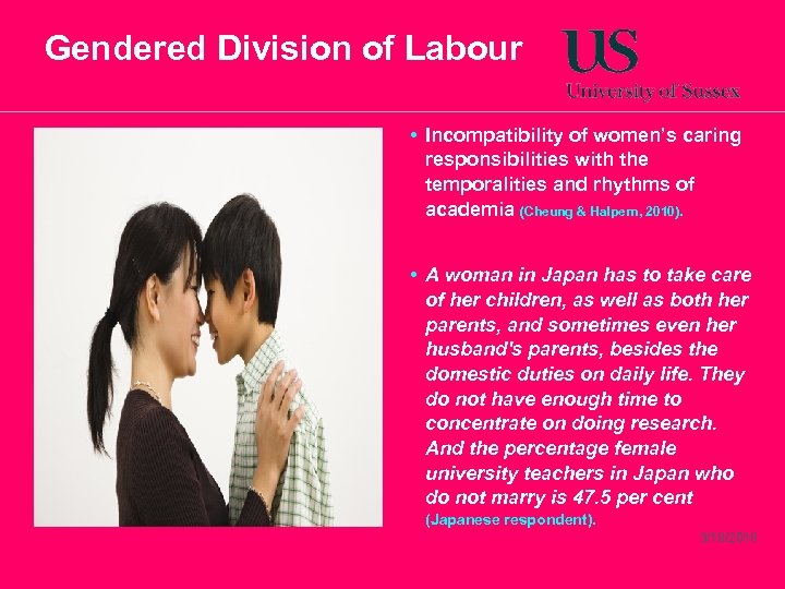 Gendered Division of Labour • Incompatibility of women’s caring responsibilities with the temporalities and